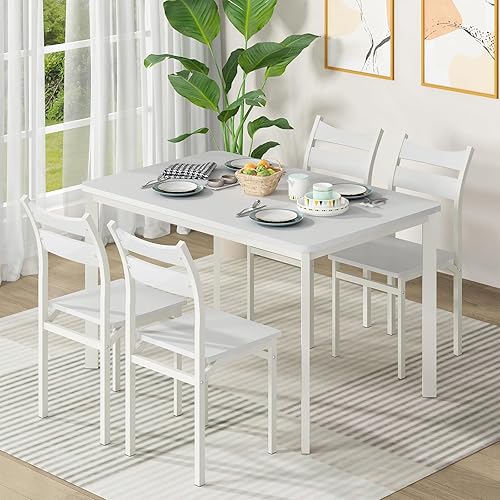 Recaceik Juego de mesa de comedor para 4, juego de mesa de comedor de 5 piezas, mesa de cocina moderna y sillas, juego de 4 mesas de comedor
