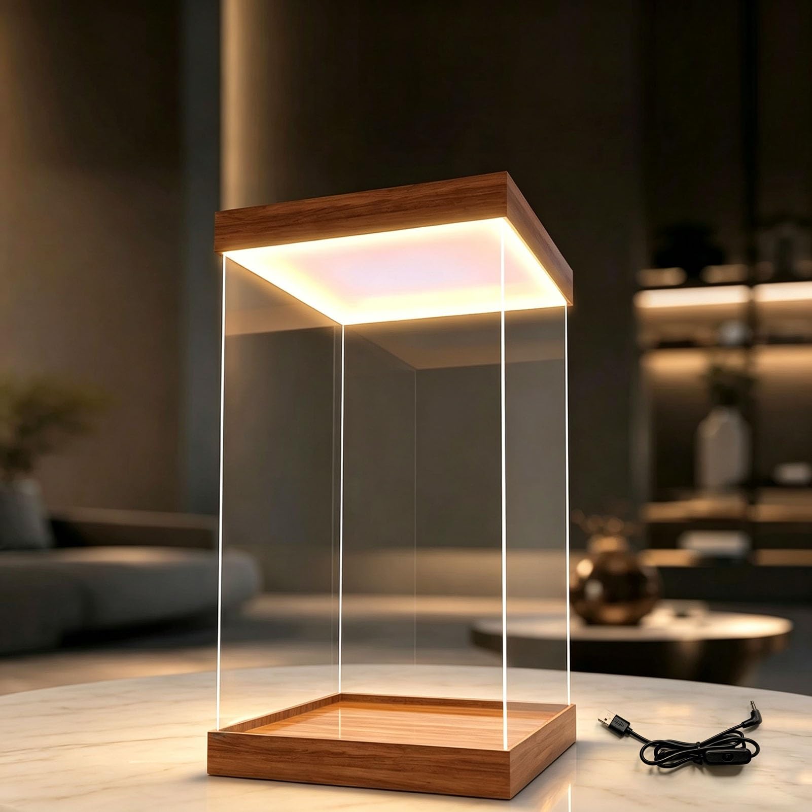 Vitrina de Acrílico Vitrina Diorama para Trofeos Altos con Luz Integrada | Cajas Expositoras de Acrílico de 20 25 30 45 50 55 60 70Cm, Vitrina de Alta Transmitancia(L30xW30xH60cm/12x12x24")