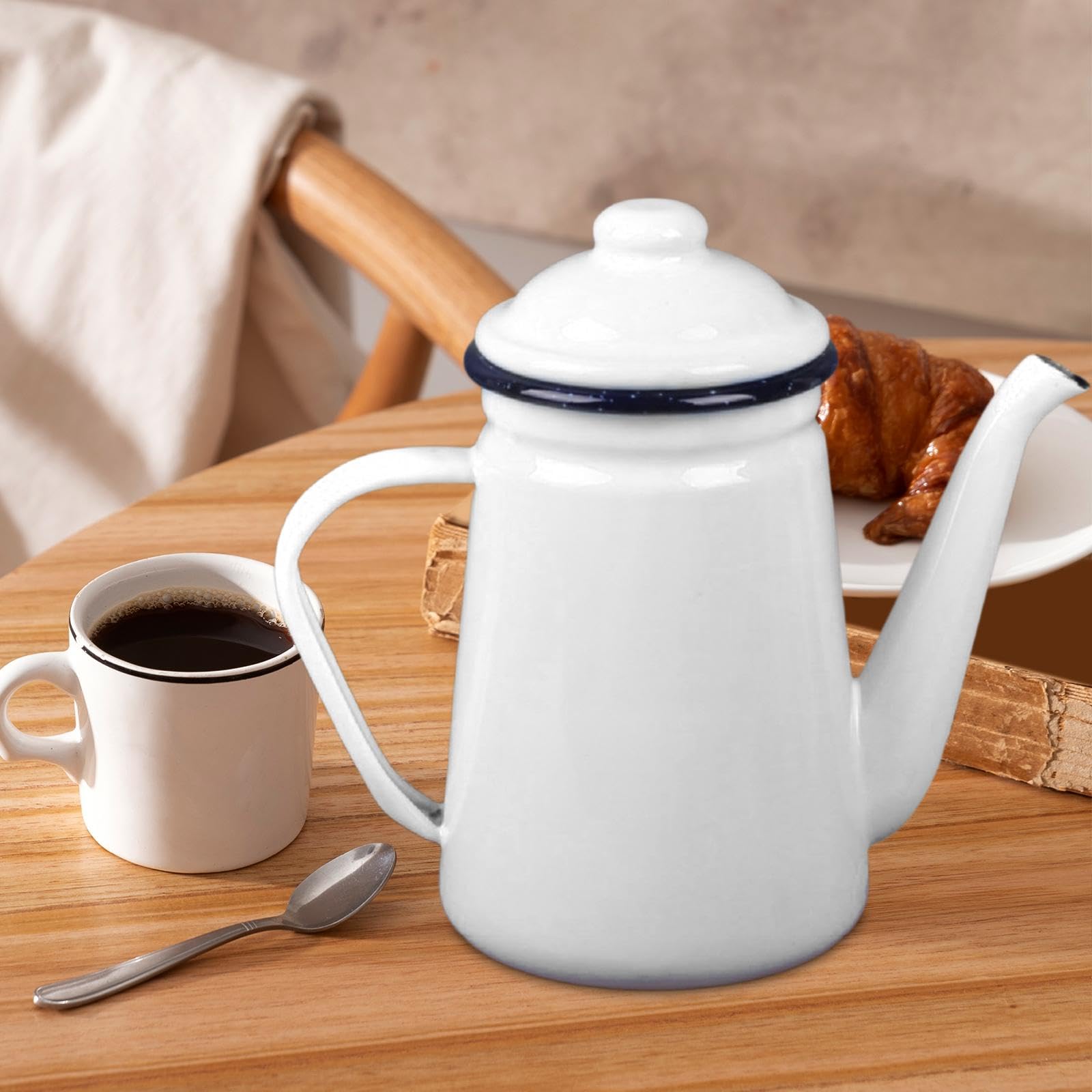 Fenteer Cafetera Esmaltada de 1,1 Litros, Diseño Moderno Y Elegante, blanco, tal como se describe