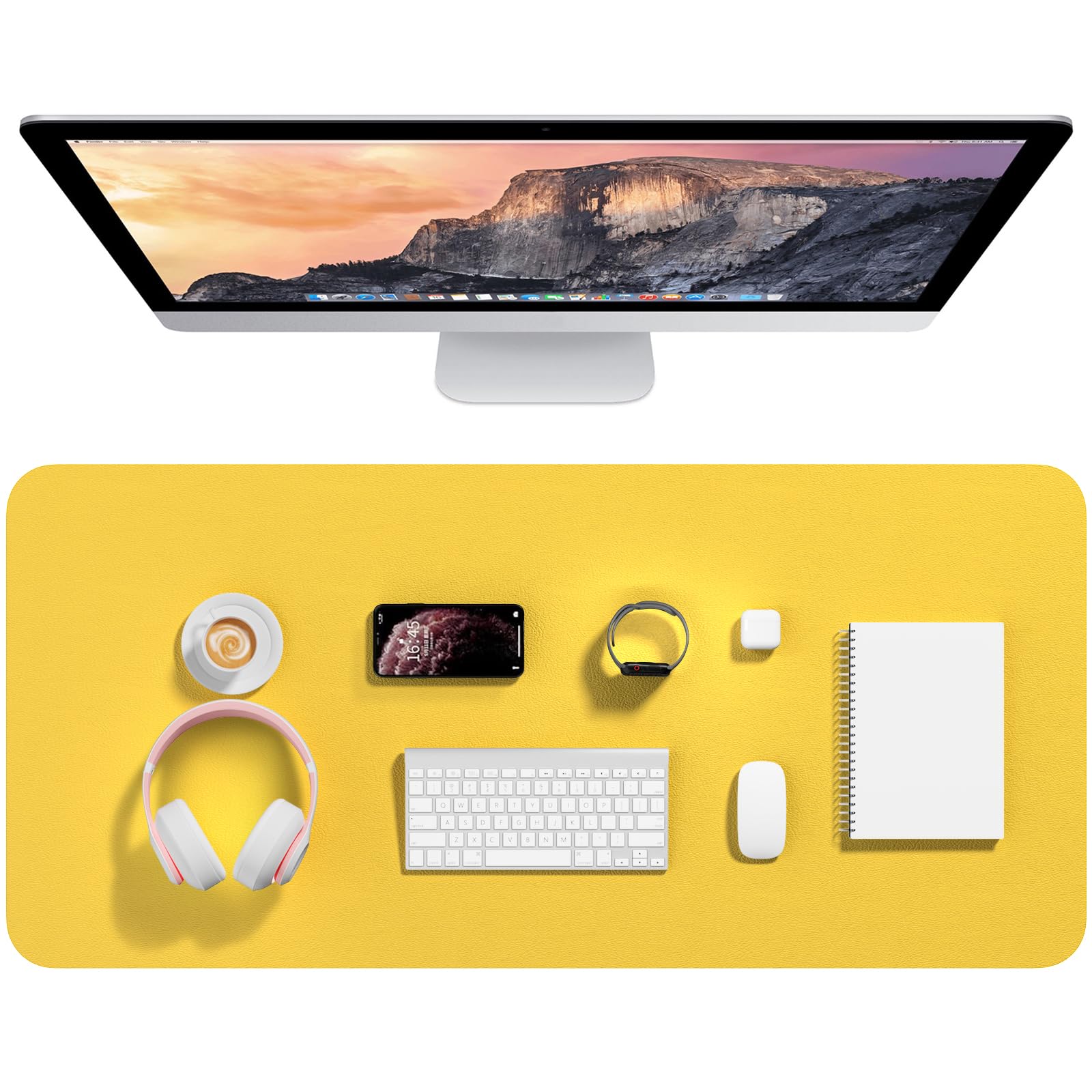 Hsurbtra Desk Pad, 35.5" x 17" PU Leather Desk Mat, XXL Extended Mouse Pad, Waterproof Desktop Blotter Protector, Non-Slip Ultra Thin Large Laptop