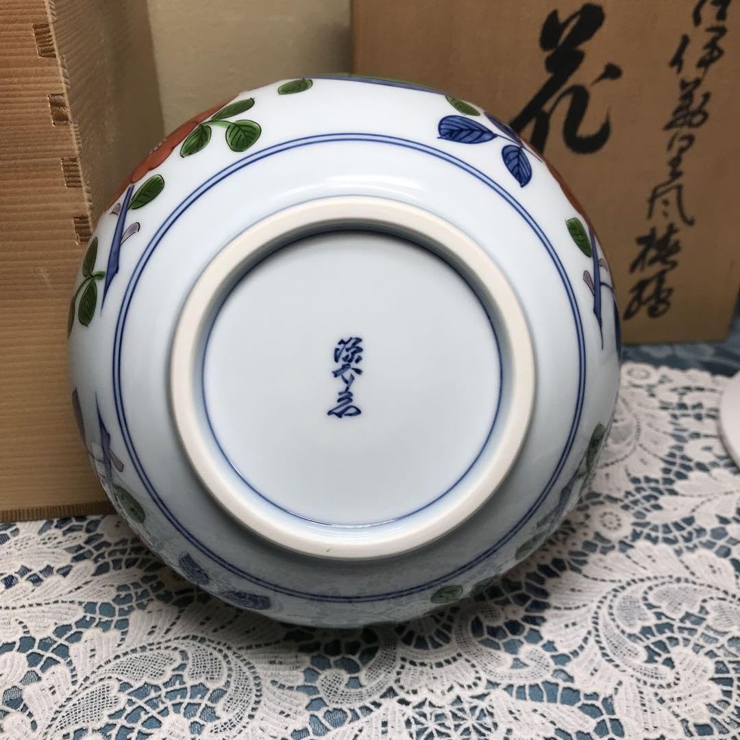 源右衛門窯古伊万里風椿絵花瓶木箱入