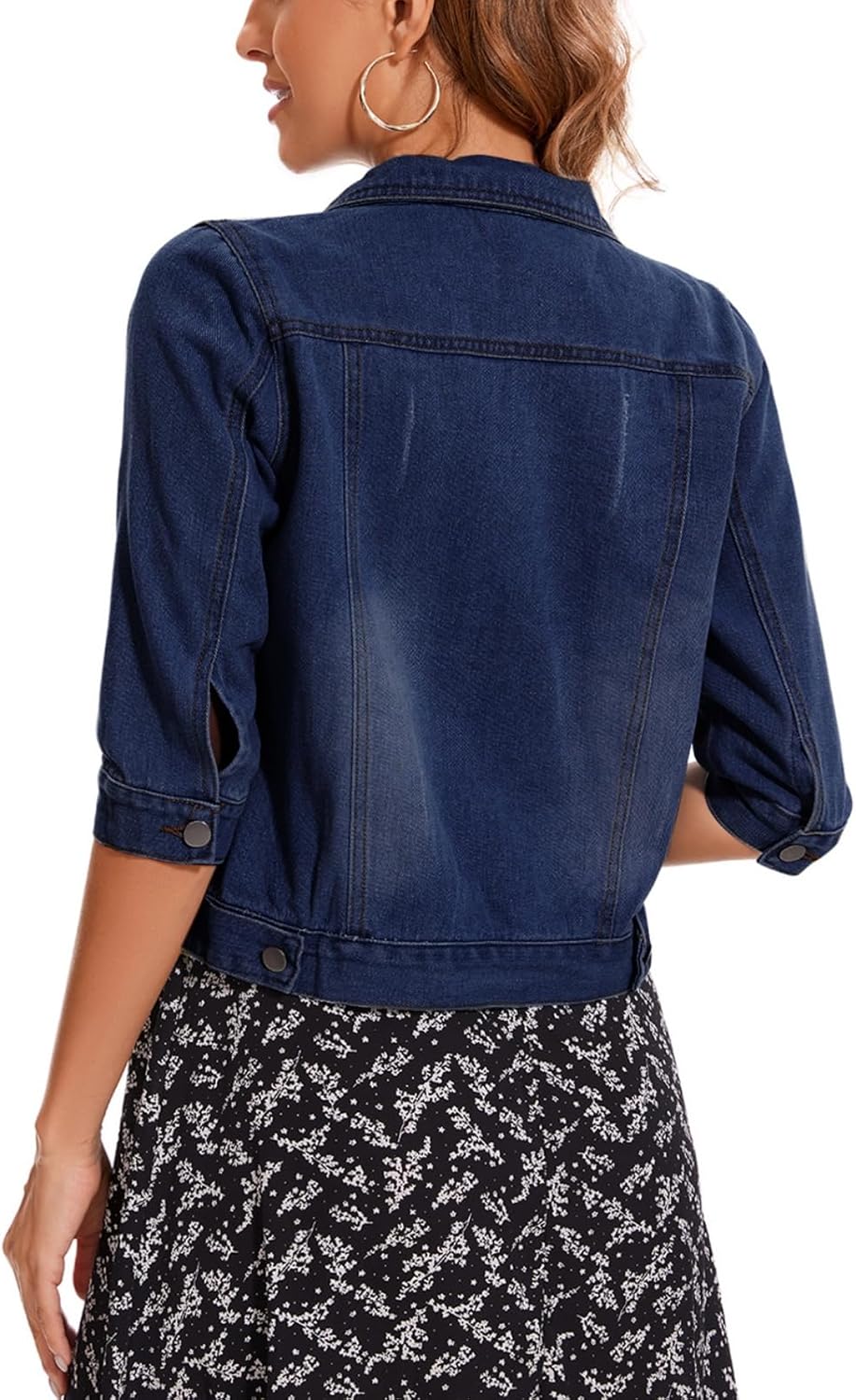 MINTLIMIT Women's Cropped Denim Jacket 2025 Lapel Jean Coat Button Trendy 3/4 Sleeve Stretch Short Plus Size Denim Jacket - Image 3