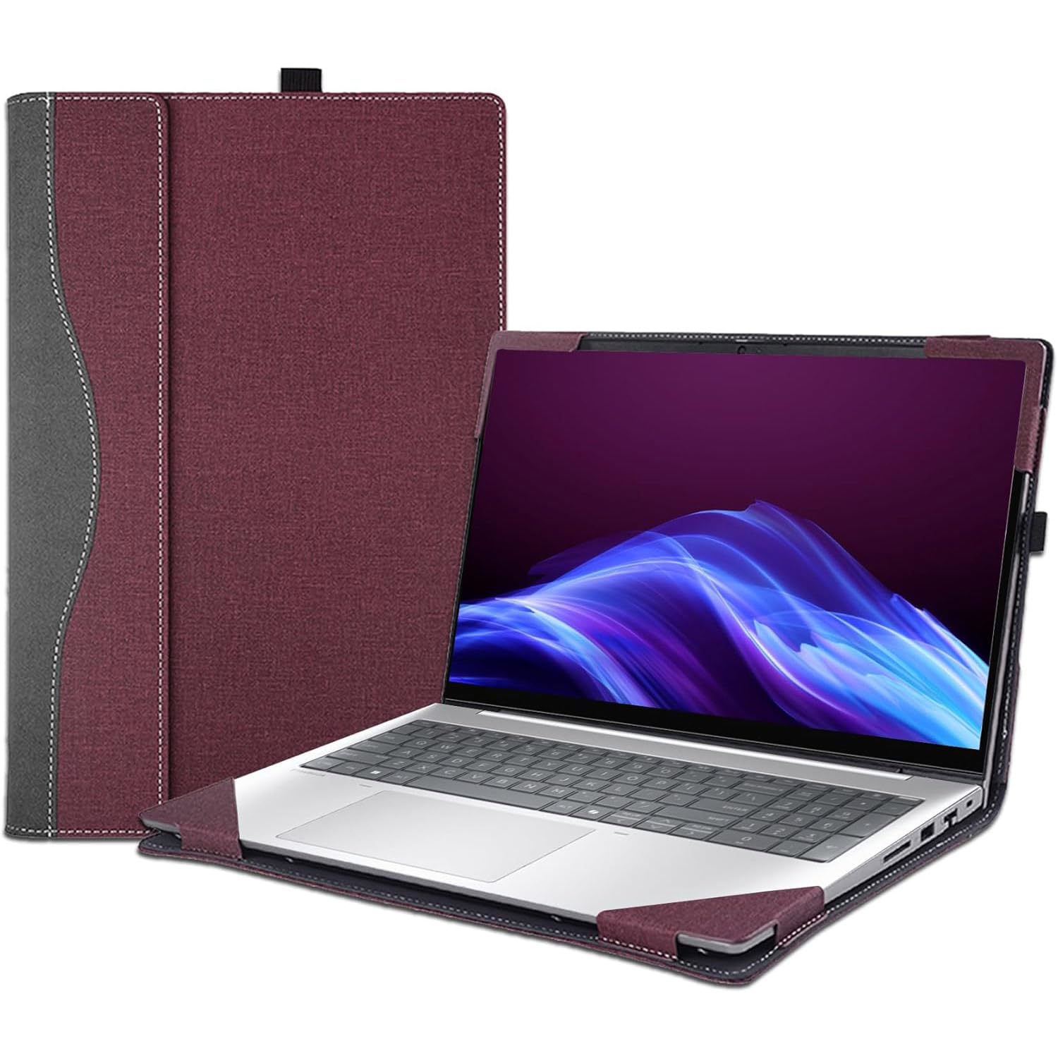 Pokrowiec na laptopa 40.6 cm do HP EliteBook 8/6 G1a/G1i i do 40.6 cm ProBook 4 G1i /G1a /G1iR, powłoka ochronna ze skóry PU, odłączany notebook AI PC Bag akcesoria (bordowy)