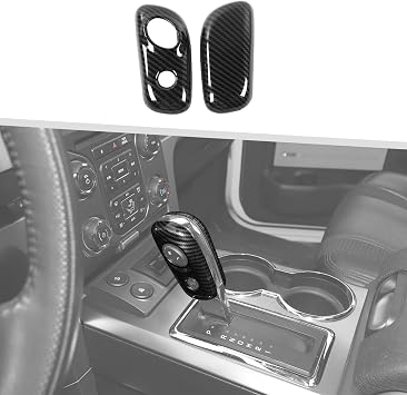 Jimen Fit for Ford F150 2009-2014, 2PCS Center Console Gear Shift Knob Cover Trim Carbon Fiber