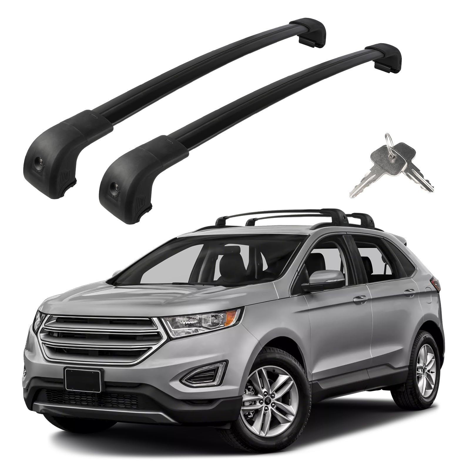 Roof Rack Cross Bars Compatible with Ford Edge 2015-2024, Adjustable Aluminum Heavy Duty 300 LBS Anti-Theft Lock Cargo Carrier Rooftop Crossbar