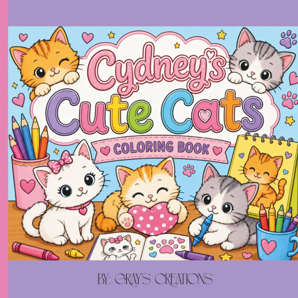 Cydney's Cute Cats Coloring Book: Enter a world of adorable kittens, playful paws, and heartwarming fun! Designed for cat lovers of all ages!