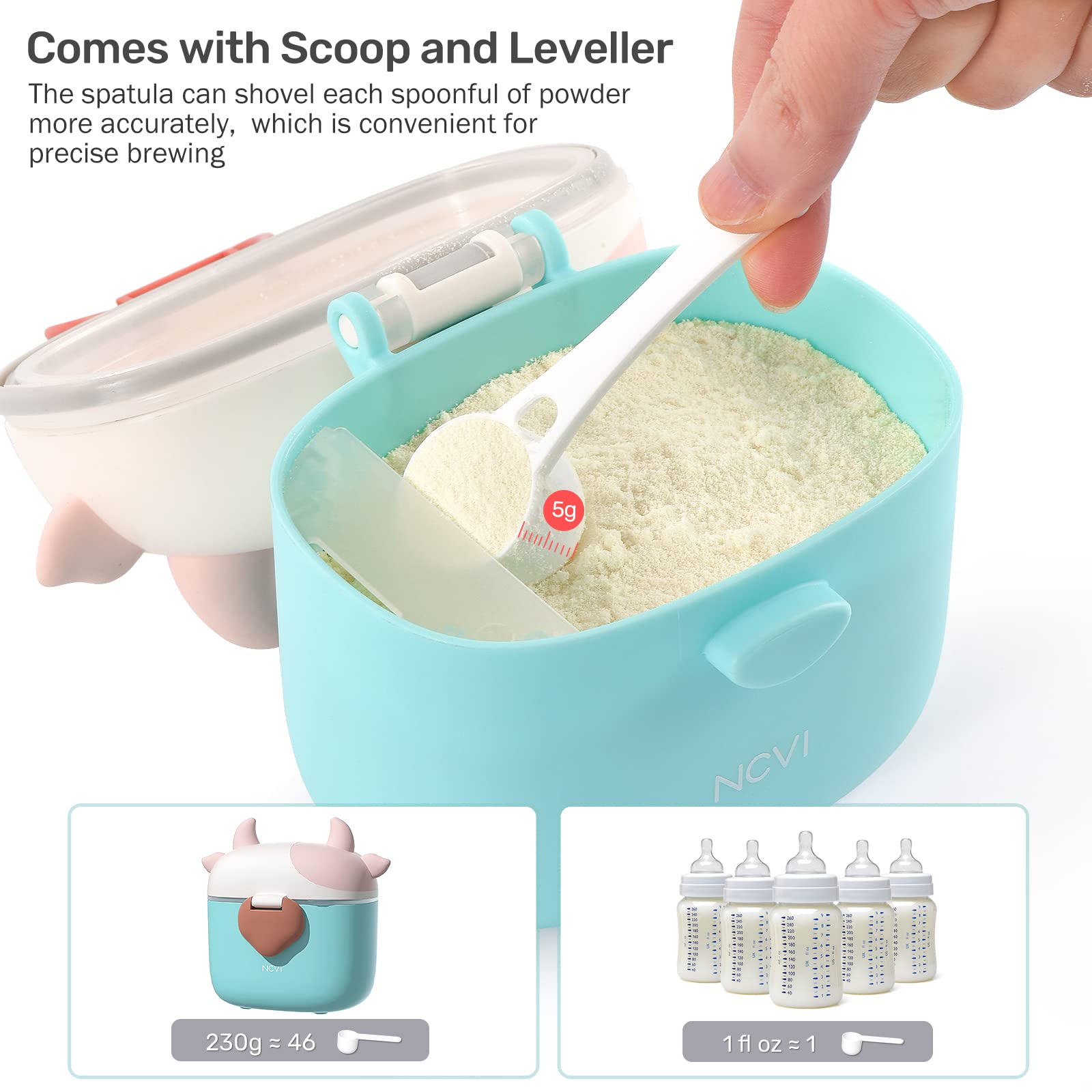 NCVI Baby Formula Dispenser with Scoop and Leveller Portable Storage