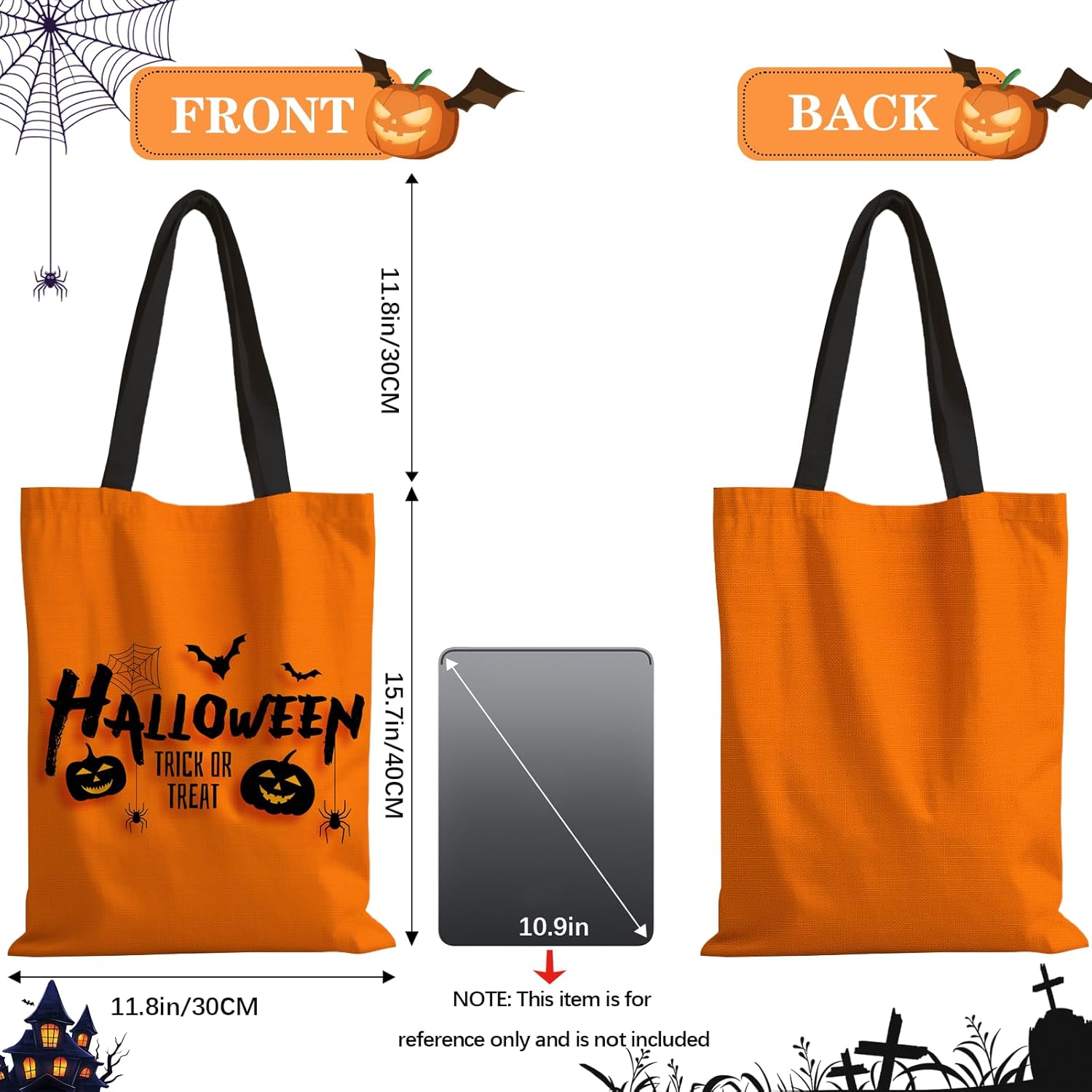 TYL&TYS 3PCS Halloween Treat Bags, Trick or Treat Canvas Reusable Large Tote Bucket for Kids, Halloween Candy Gift Bags - Image 2