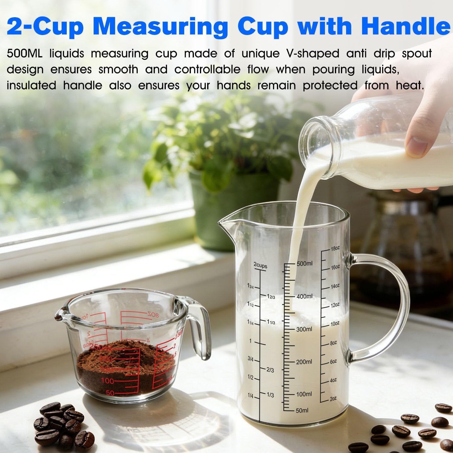 2 Cup 500ML Glass Measuring Cup 18 OZ Borosilicate Glass Measuring Cup