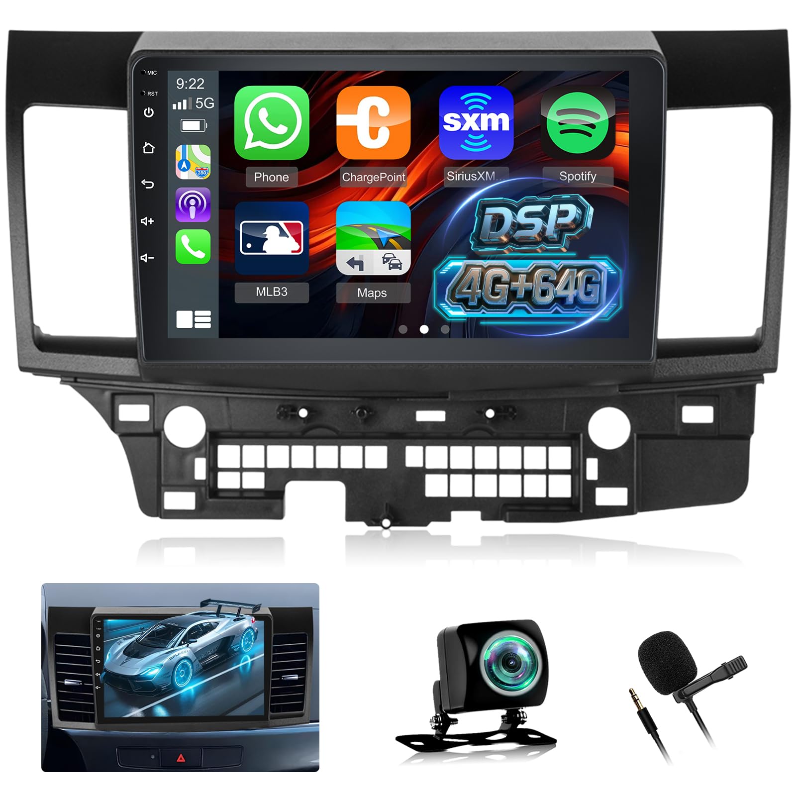 View 1 of [4+64G] for Mitsubishi Lancer 2008-2017 Upgrade Radio: NHOPEEW 10.1 inch IPS Touchscreen Android Stereo - Wireless Carplay and Android Auto, Custom Homepage, 5G/WiFi, GPS, DSP + Backup Camera + Canbus