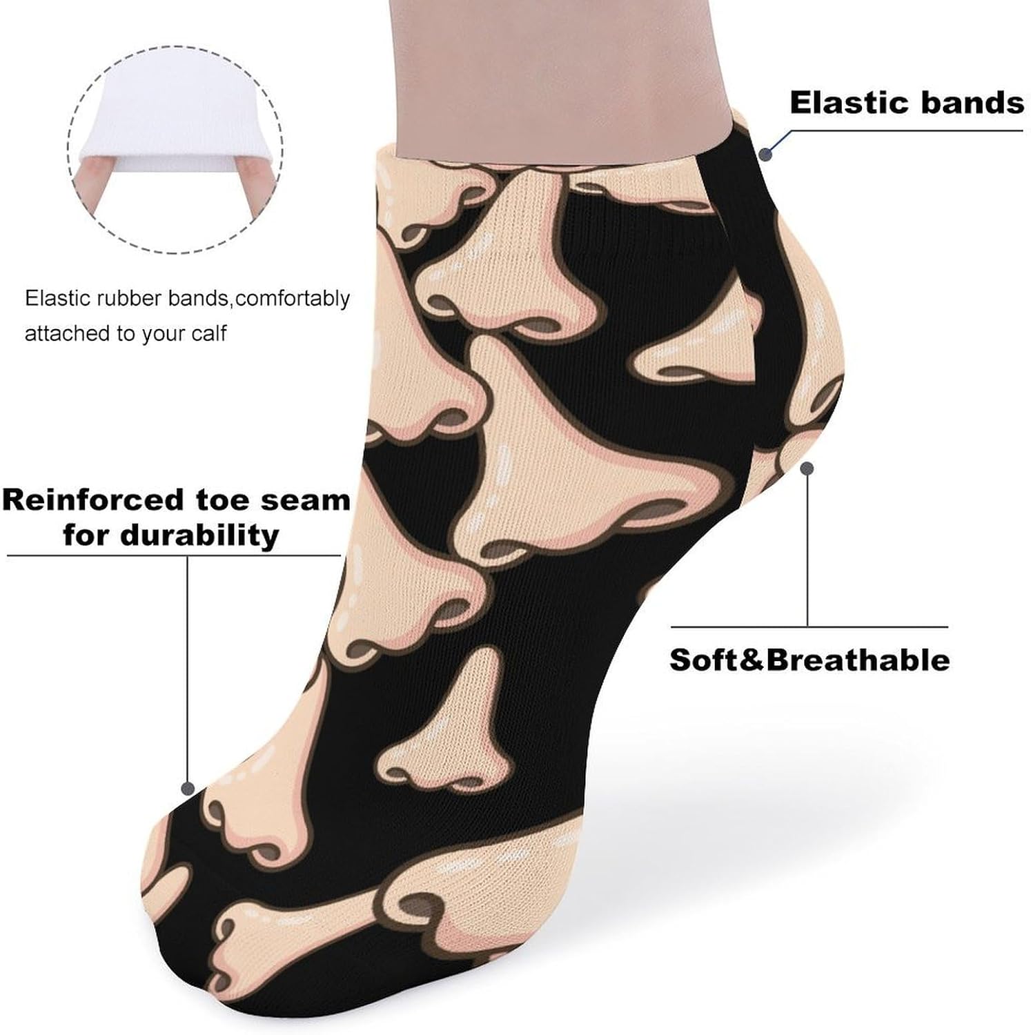 Human Nose No Show Ankle Socks Low Cut Non Slip Flat Boat Line 5 Pairs Set