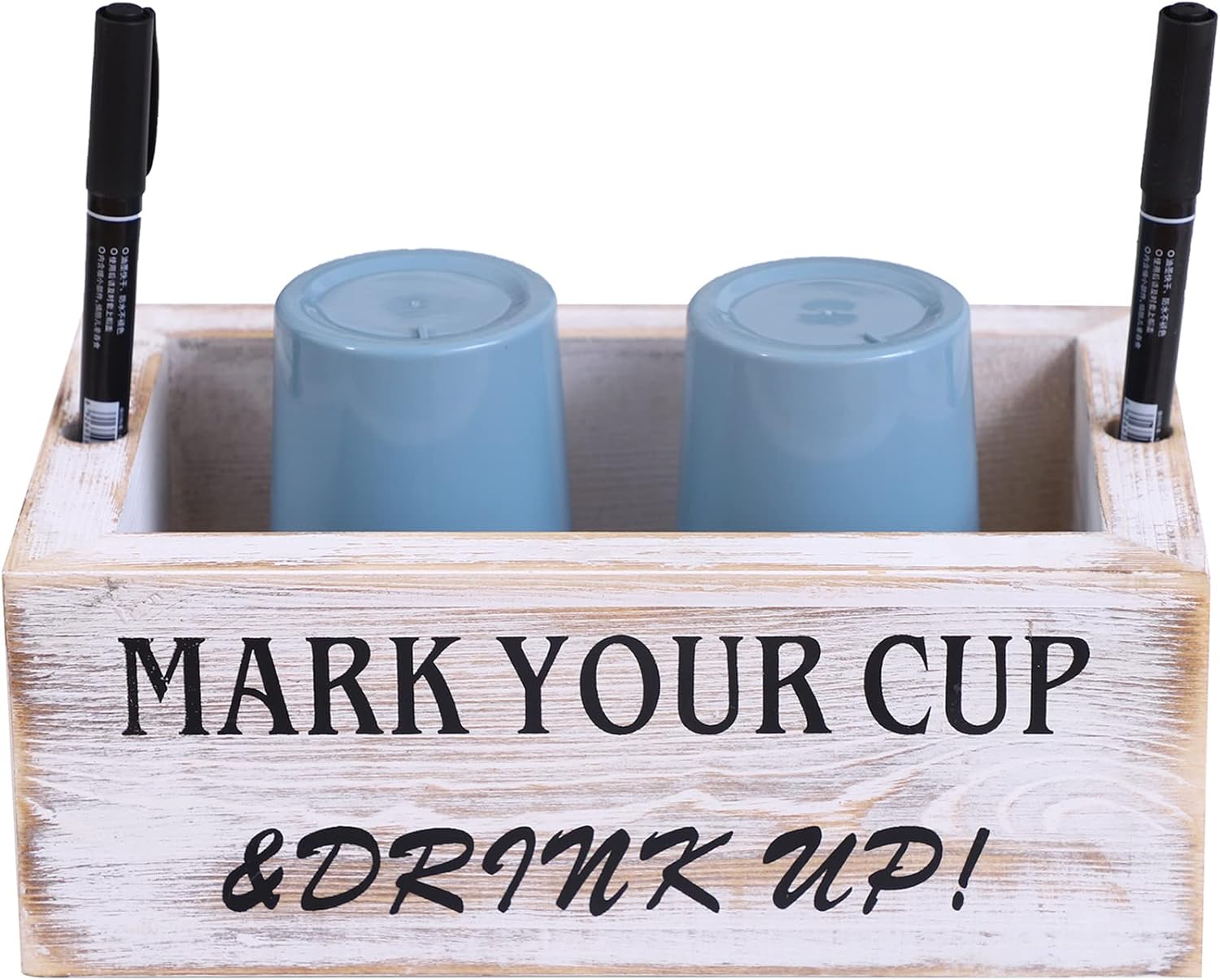 Double Solo Cup Holder with Marker Slot Farmhouse Wooden