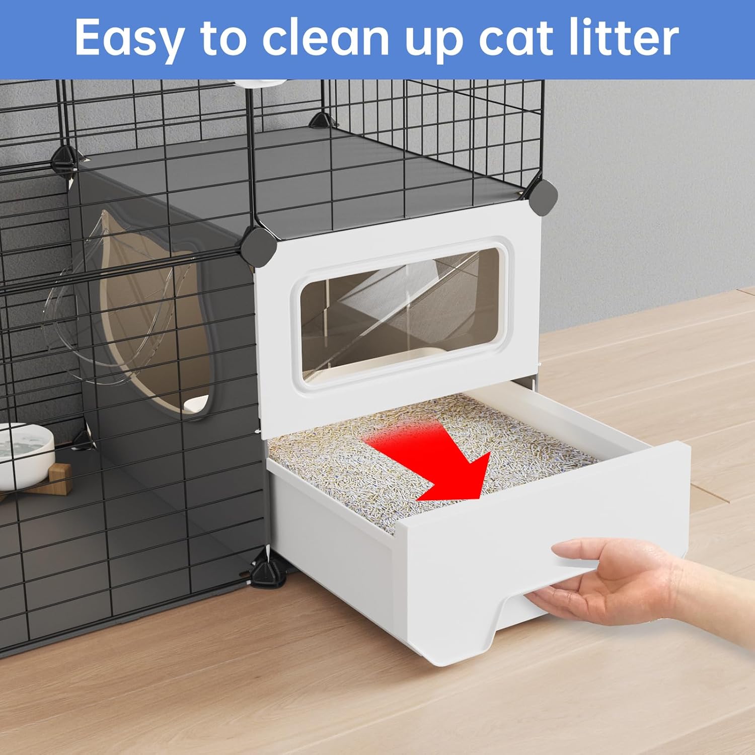 Oneluck Cat Cage Indoor with Litter Box 2-Tier DIY Cat Playpen Detachable Metal Wire Kennel Crate Large Exercise Place Ideal for 1-2 Kitten (41.3" L x 17.8" W x 27.6" H)