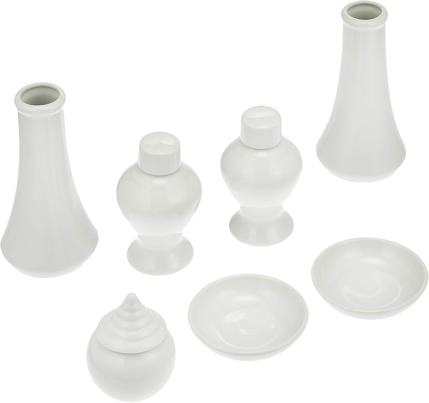 Kamidana no Sato Shinto Utensil Set, Ceramic 7-Piece Set (Large) White