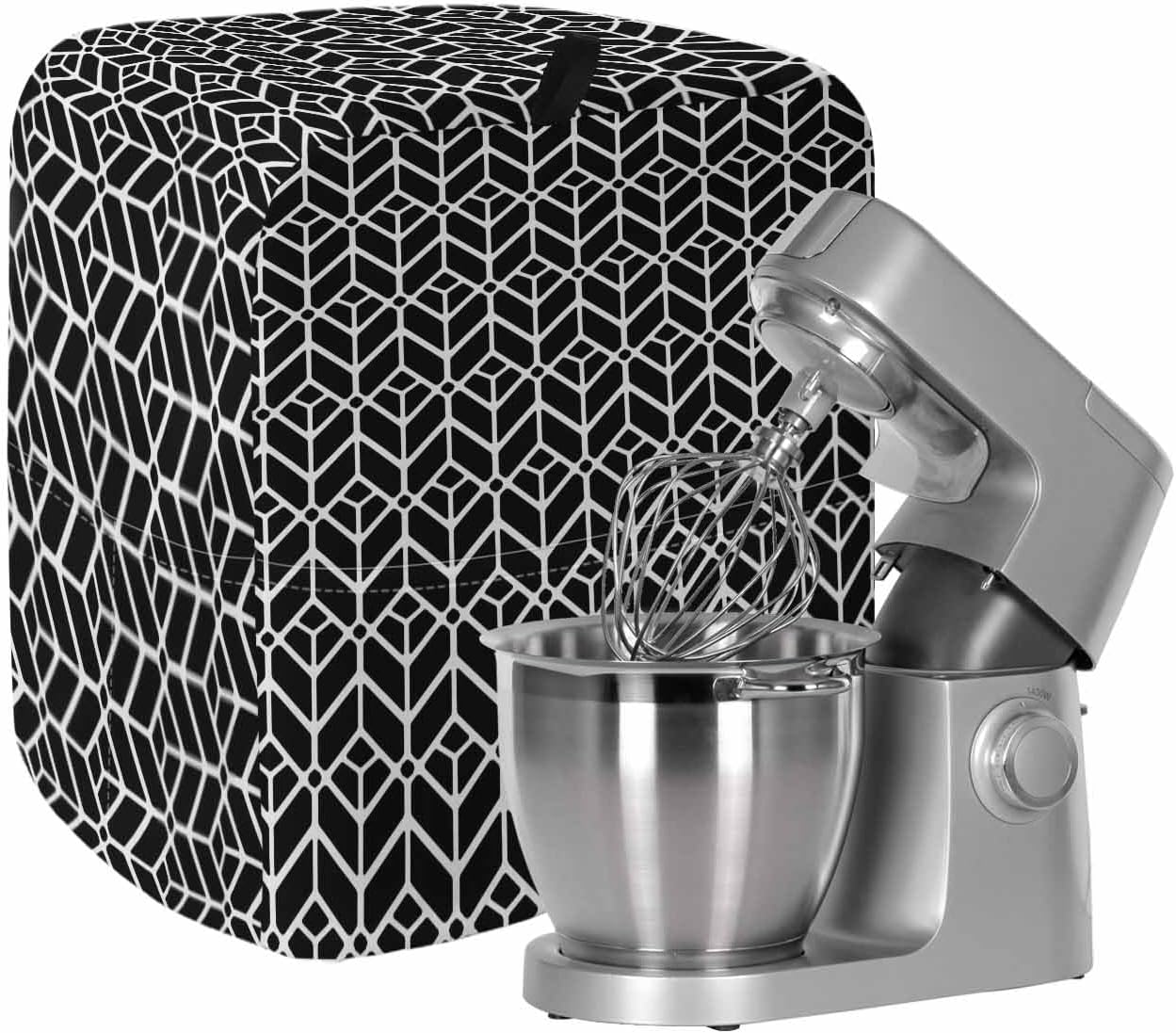 Geometric Stand Mixer Cover with Storage Pocket, Waterproof Kitchen Mixer Covers, Modern Abstract Lines Texture Black Kitchen Appliance Dust Cover Compatible with 5-8 Quart Mixers