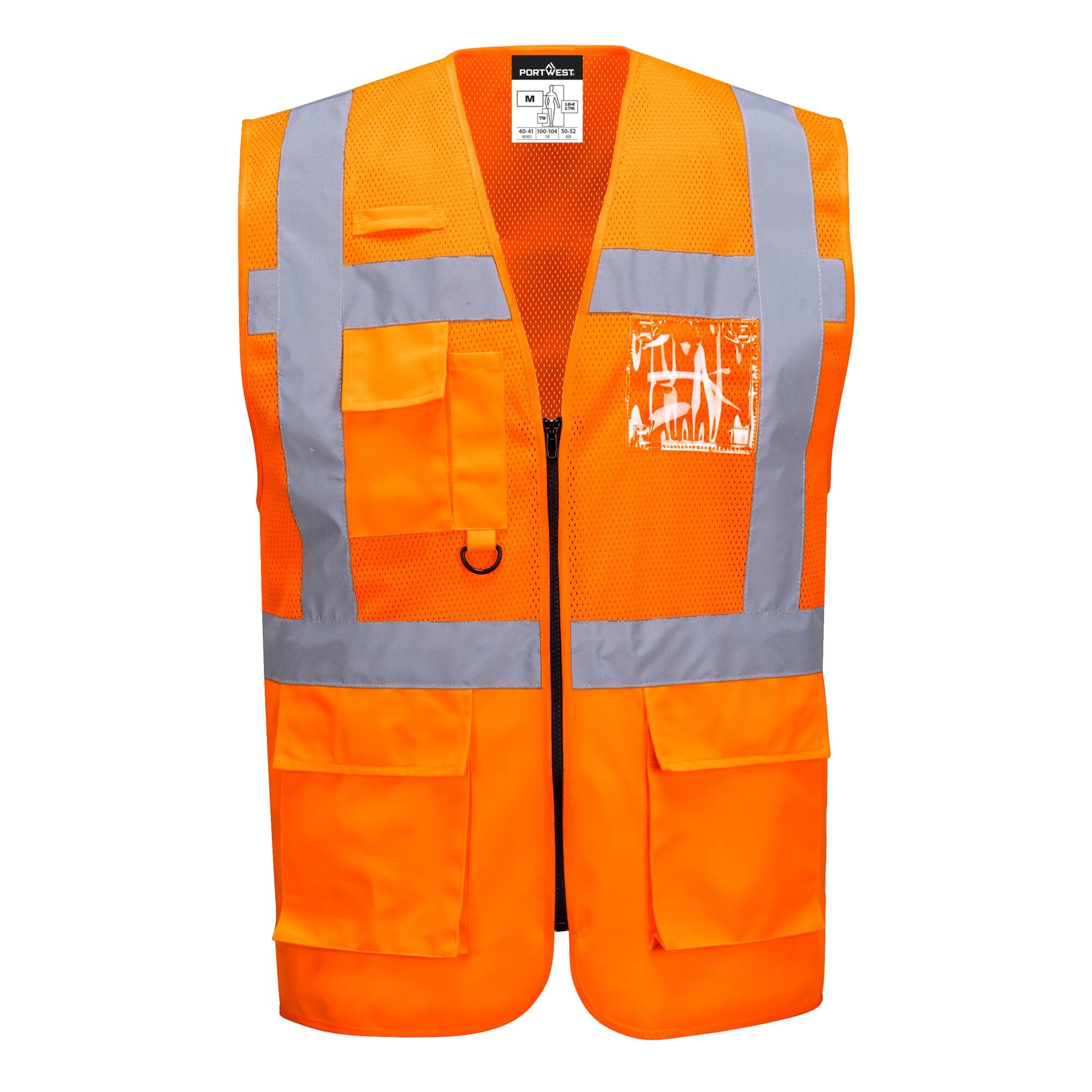 Portwest Orange C496 Madrid Hi-Vis Half Mesh Executive Vest