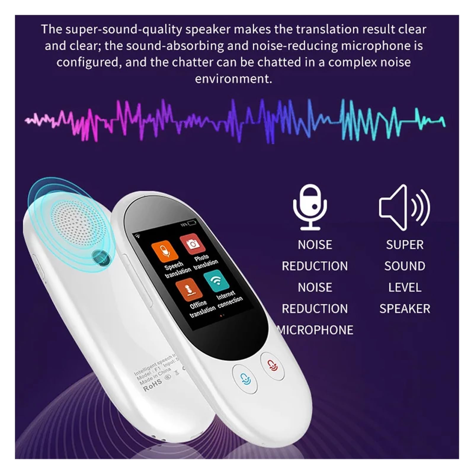 Traduttore Simultaneo Vocale, Traduttore vocale istantaneo intelligente Supporto offline 126 lingue Strumento di traduzione portatile multilingue in tempo reale da 1 GB + 4 GB ,Traduttore Inglese Ital