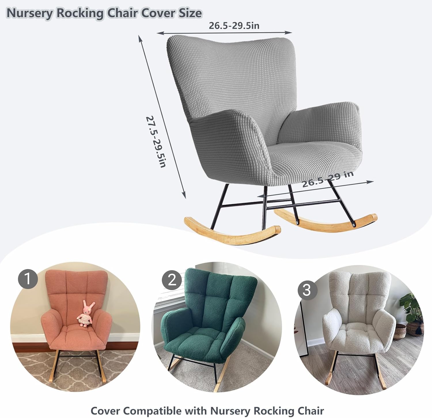 Nursery Rocking Chair Cover, Glider Chairs Slipcover,Non-Slip Furniture Protector Covers Jacquard Pattern with Elastic.Washable,Light Gray