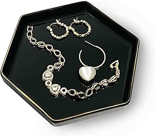 Ring Holder for Jewelry Jewelry Tray Ring Dish Jewelry Holder Trinket Dish Ceramic Dish for Ring Earring Necklace Bracelet Watch Keys Christmas Gifts Friends Sisters Daughter Mother Gift 4.5 In Black