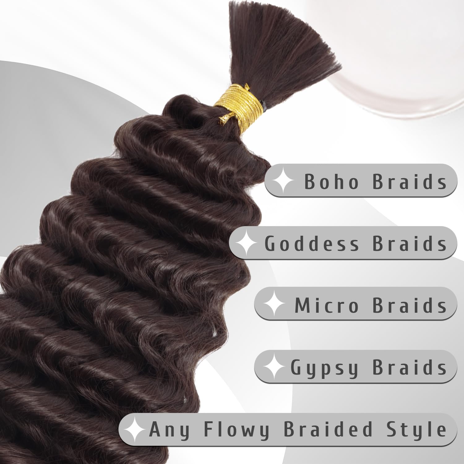 200G Braiding Hair for Boho Braids 18 Inch Curly Bohemian Hair for Braiding Knotless No Weft Deep Wave Water Bulk 2 Bundles Natural Color Chocolate Brown