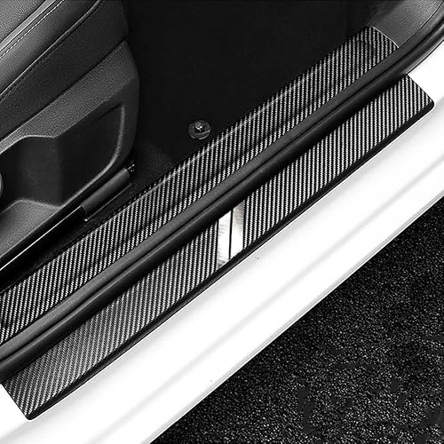 Miniatura 8 de BOYUER 4 piezas de cuero de fibra de carbono para umbral de puerta de automóvil, decoración de placa de protección contra rasguños, borde protector
