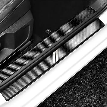 BOYUER 2PCS Carbon Fibre Leather Car Door Sill Decoration Scuff Plate Guard Sills Protector Trim,Welcome Pedal Protect For Dodge Challenger 2010-2025SILVER