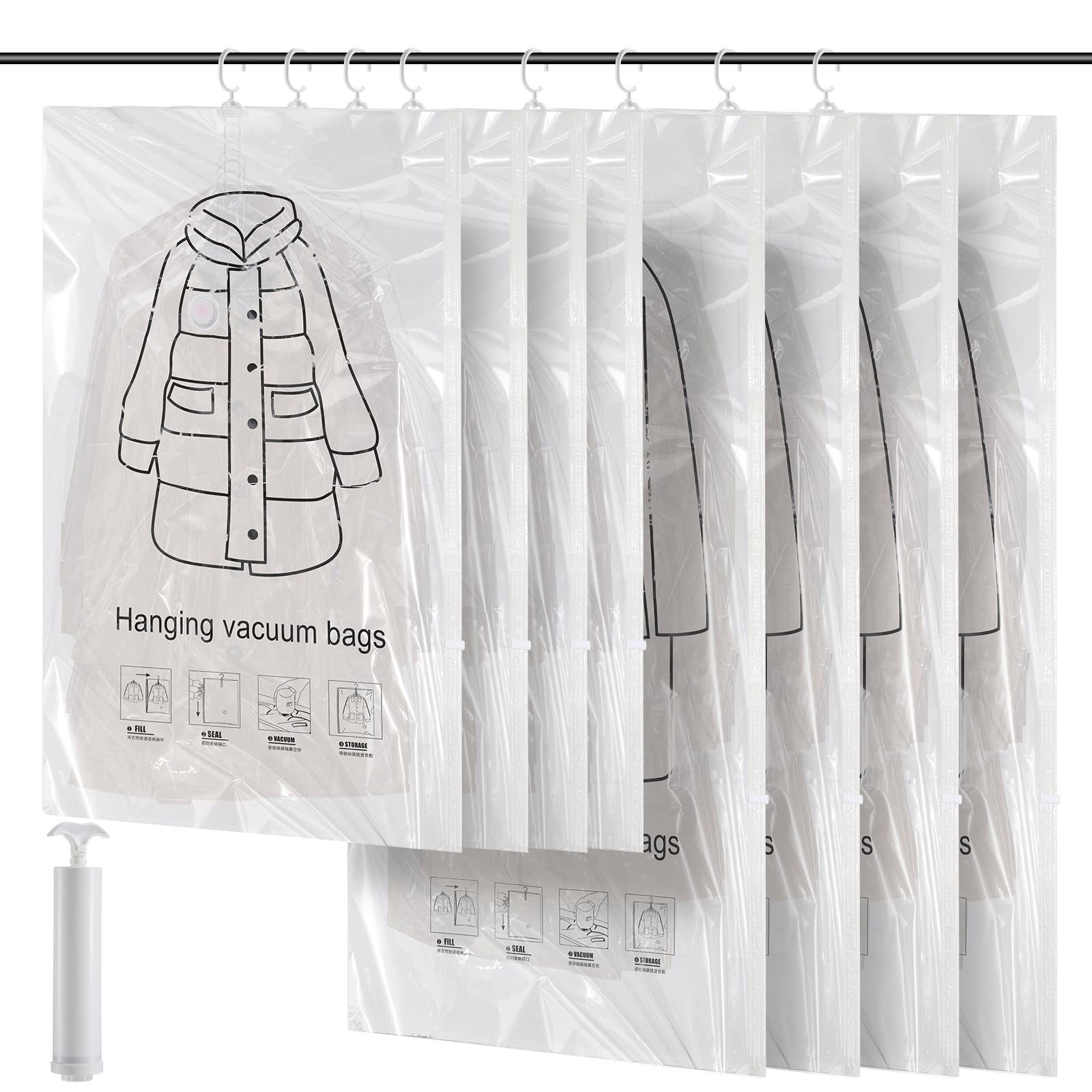 Hanging Closet Organizer Vacuum Seal Bags, 4(135X70cm)+4(110X70cm)
