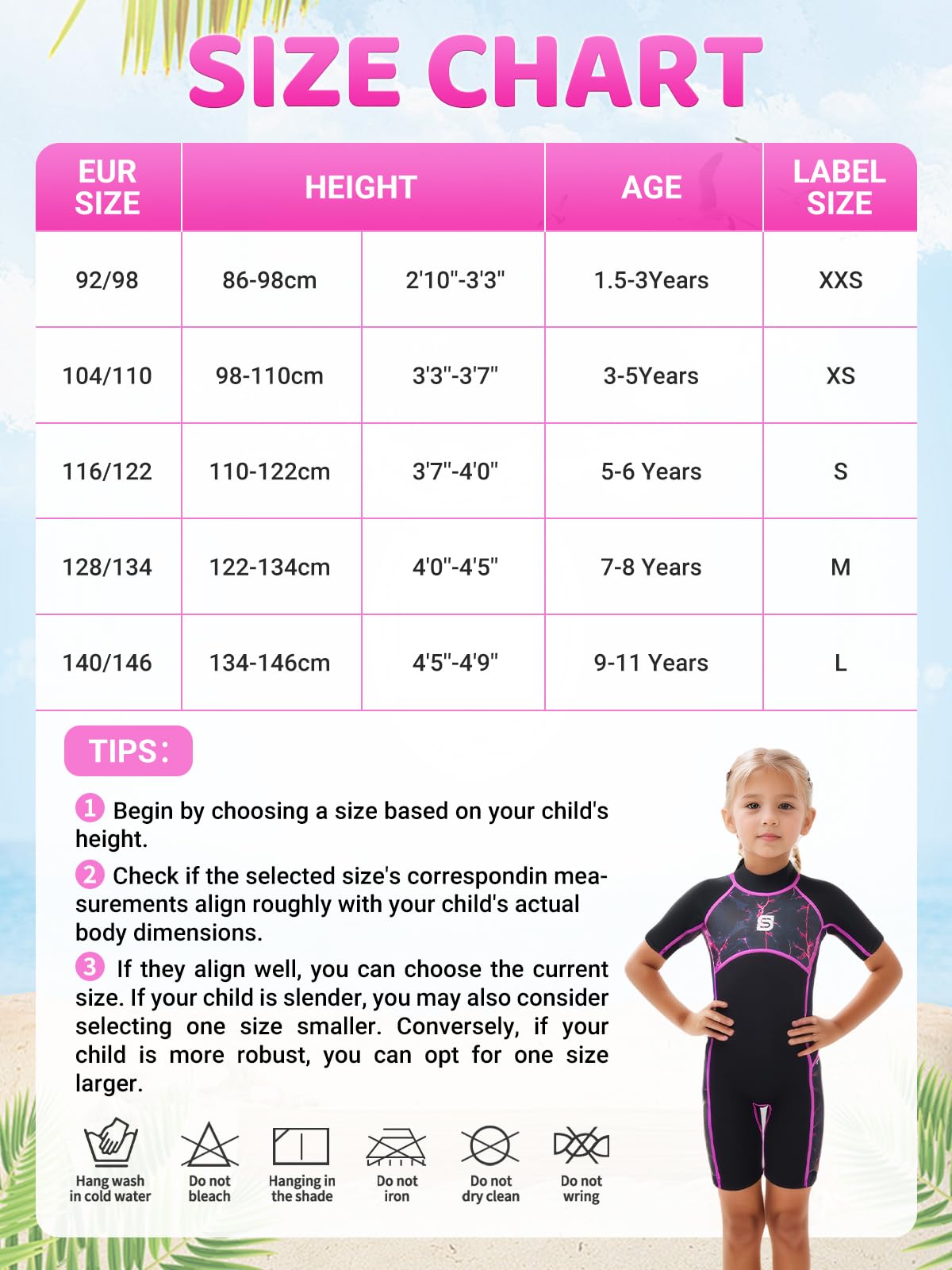 Traje de Neopreno 2,5 mm para Niño Niña, Protección Solar Térmico Neopreno Surf Traje Baño con Cremallera Trasera para Snorkel, Buceo y Qtras Actividades Acuáticas
