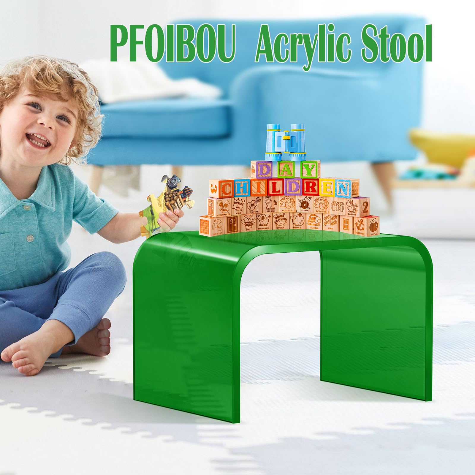 Taboret z akrylu, taboret do schodków dla dzieci, podnóżek z akrylu, taboret łazienkowy dla dzieci i dorosłych, do kuchni, łazienki i domu, obciążenie do 113 kg (Green No Non-Slip)
