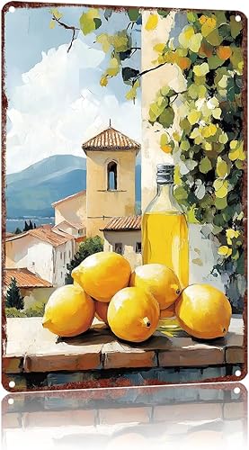 Metal Signs Lemons And Olive Oil In Italy Vintage Signs Retro Aluminum Tin Sign For Kitchen Office Home Bar Cafe Decor 8X12 Inch