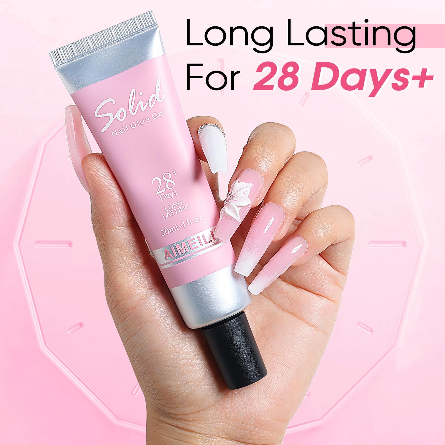 AIMEILI Solid Nail Glue 30 ml, 3 w 1 klej żelowy, mocny klej do paznokci do tipsów i miękkich żelowych tipsów