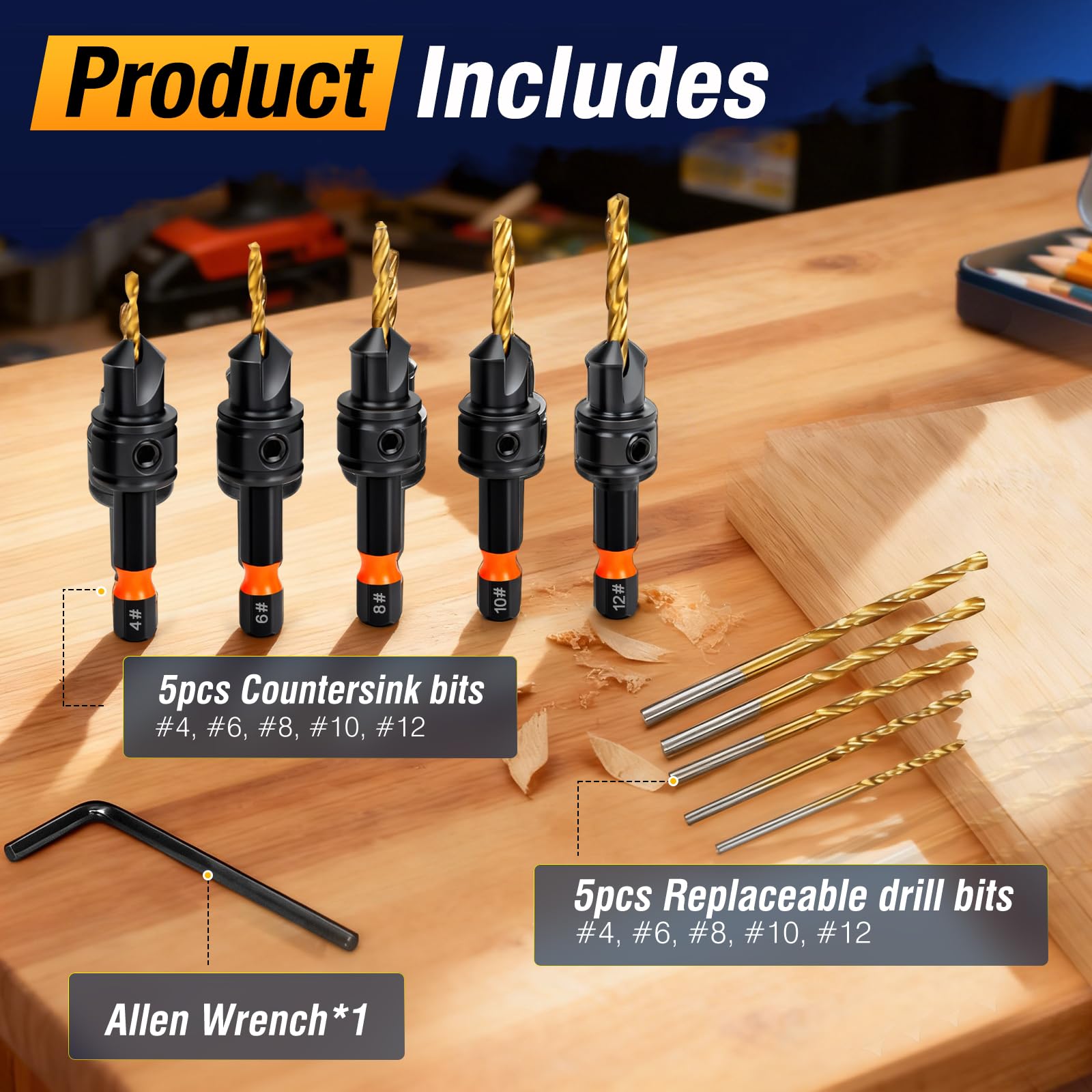 Countersink Drill Bit Set - 11pcs Titanium -2 Countersink Drill Bit Set - 11pcs Titanium -2