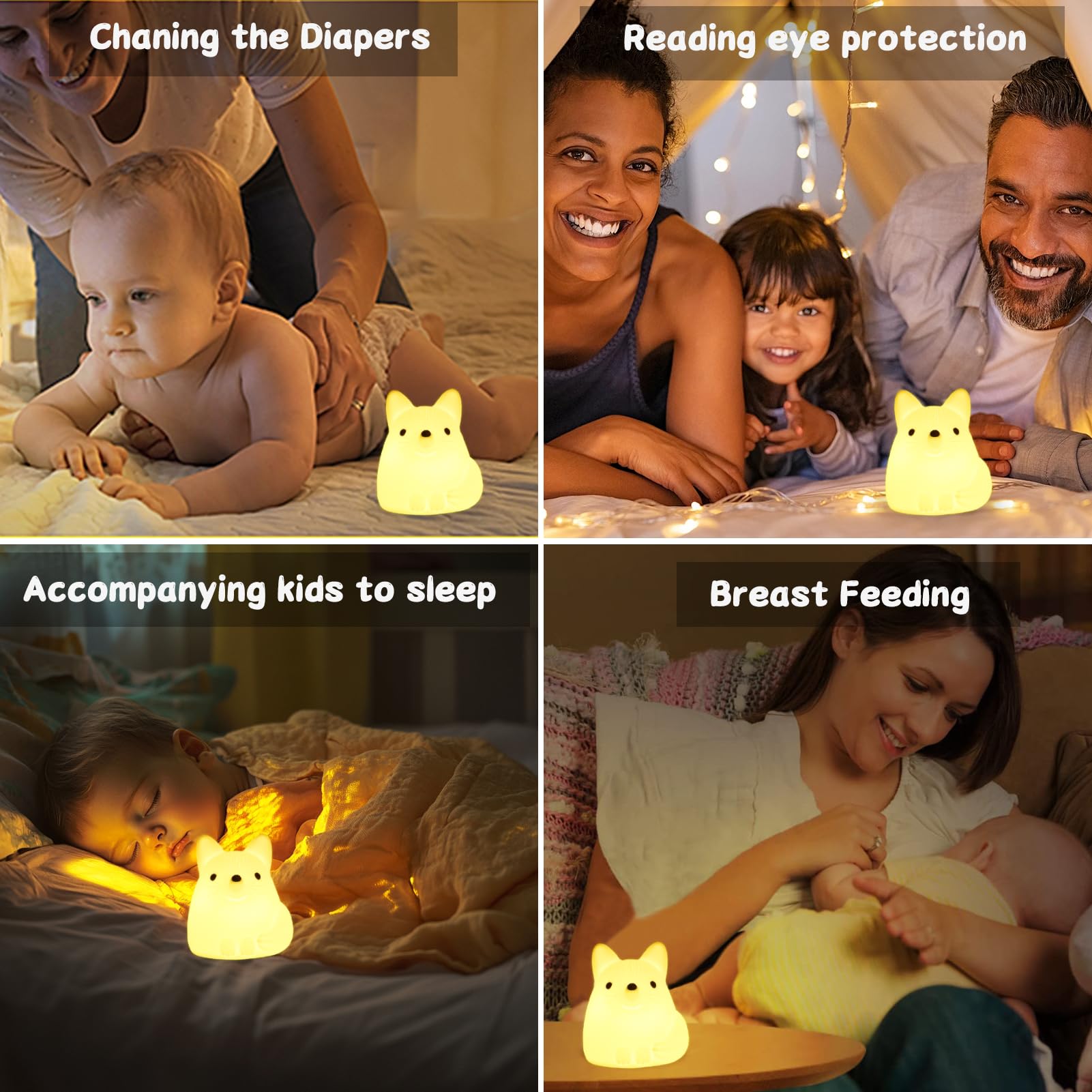 Tremdwoto Volpe Luce Notturna Bambini Kawaii Lampada Bambini Notturna Silicone Morbido carica usb 7 Colori Volpe Lampada lampade decorativa carine per camera da letto Regali per ragazzi e ragazze