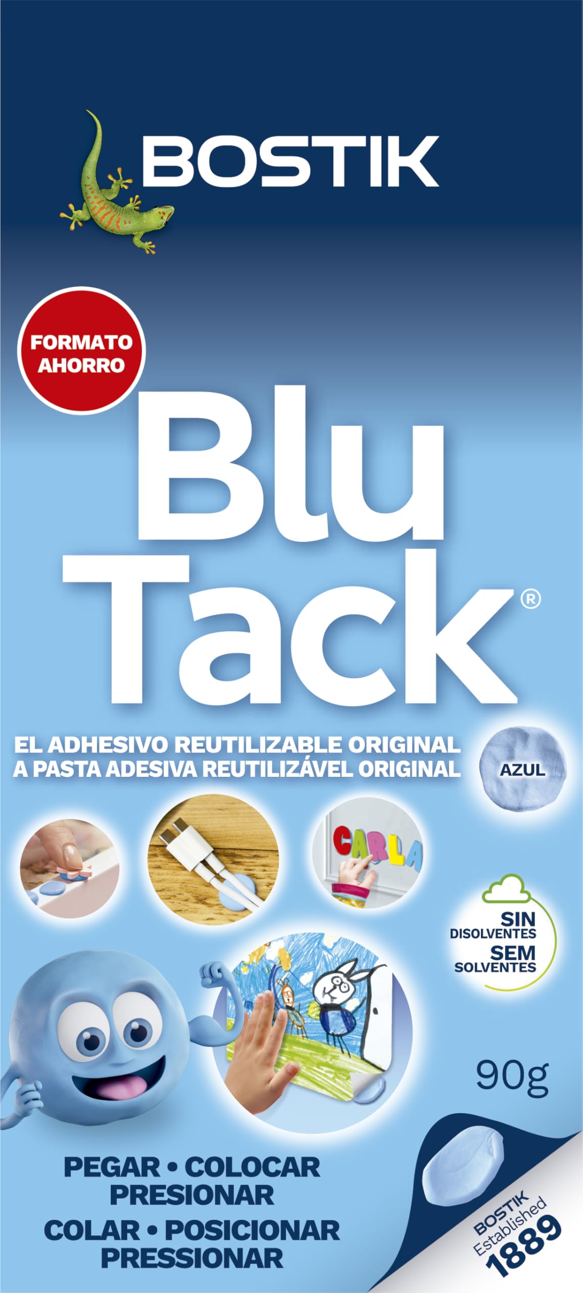 BOSTIK Blu Tack Original Blau, Schulformat, selbstklebend, formbar und wiederverwendbar, Befestigung von Gegenständen, sauber, sicher und einfach zu bedienen, ersetzt Reißzwecken und Klebebänder, über