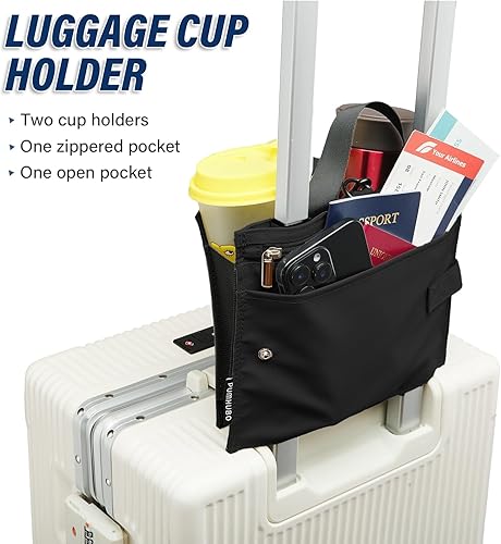 Miniatura 2 de Portavasos de equipaje para maletas, portavasos, plegable, portátil, con asa y gancho, soporte para bebidas de equipaje para dos tazas de café,