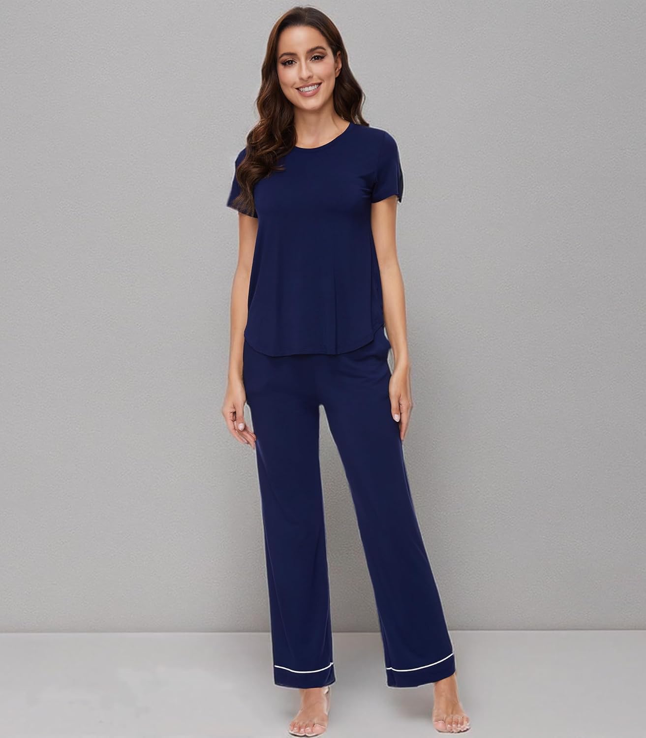 WiWi Pajamas for Women Pajama Sets Super Soft Short Sleeve Loungewear with Pants Cooling Pjs Lounge Set S-XXL - Image 8