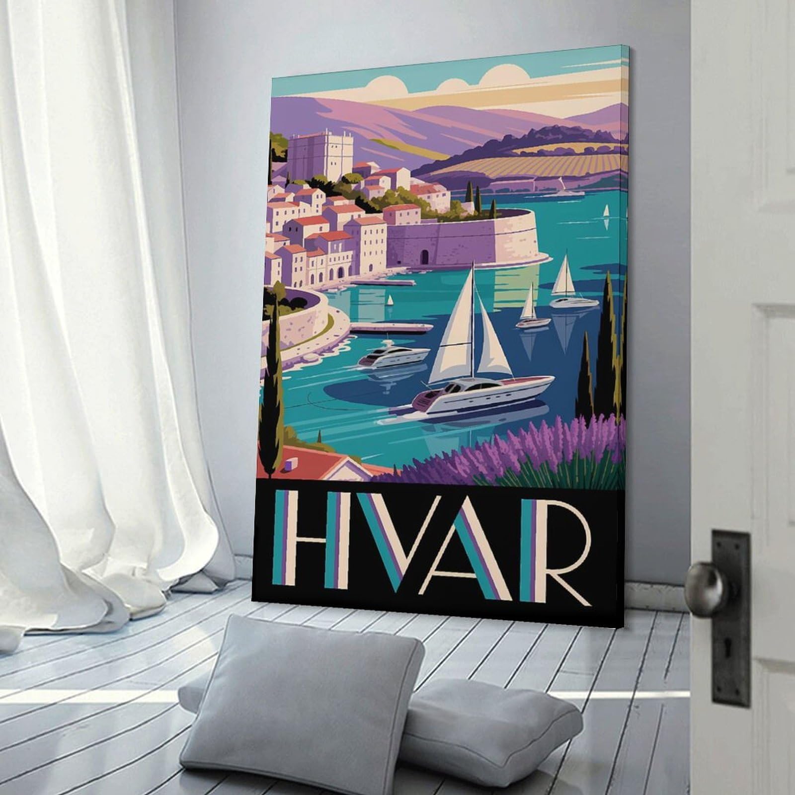 Junmoney Canvas Art Print Hvar Croatia Travel, 12x18inch(30x45cm), for Gallery Wall Layouts in Home Or Office, A Versatile Canvas Print for Layering