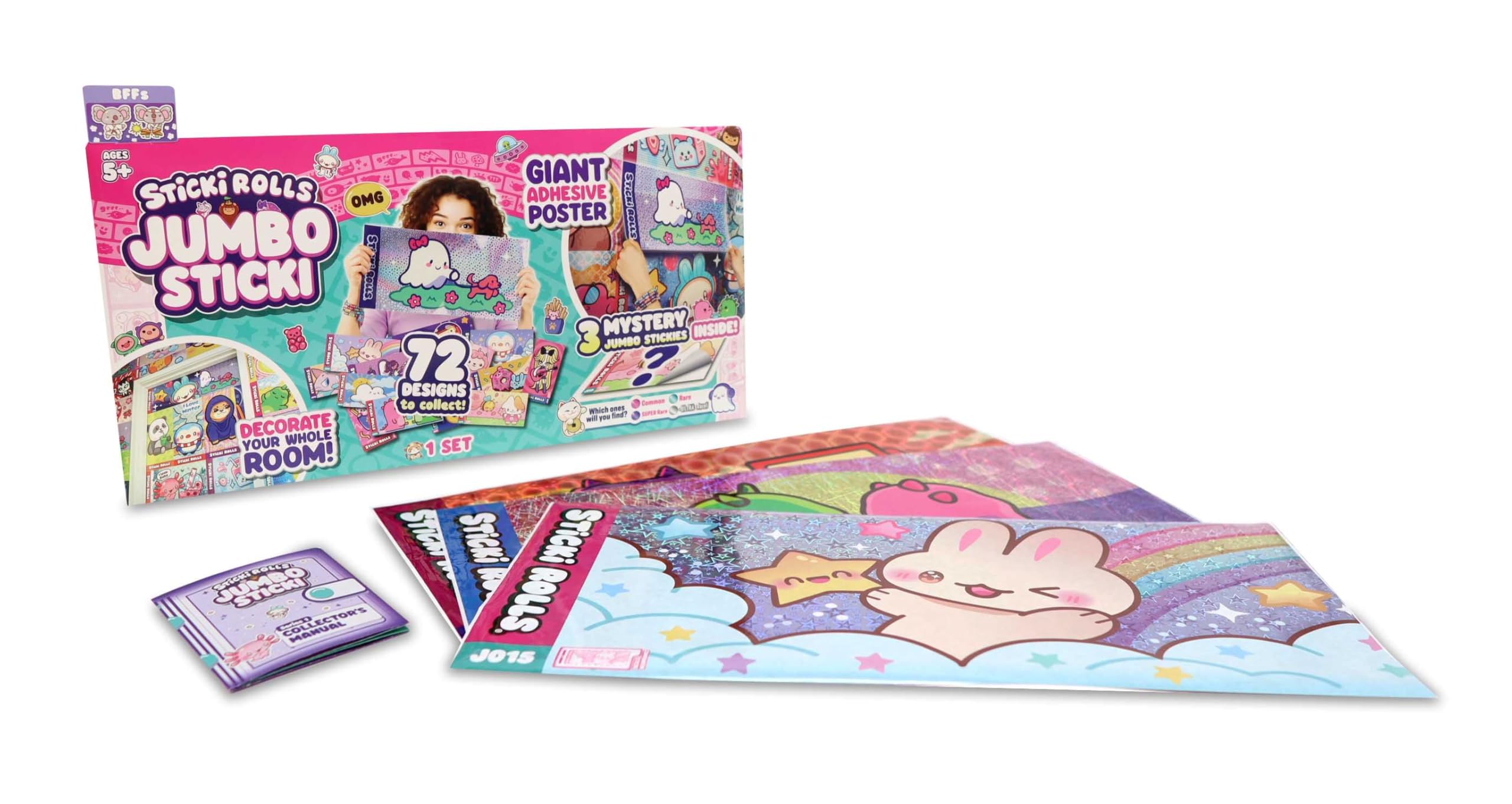 Sticki Rolls Jumbo Stickies, Giant Re-Stickable Foil Stickers, Unique Kawaii Designs, Collectible Wall Décor for Kids Ages 5+ - Image 2