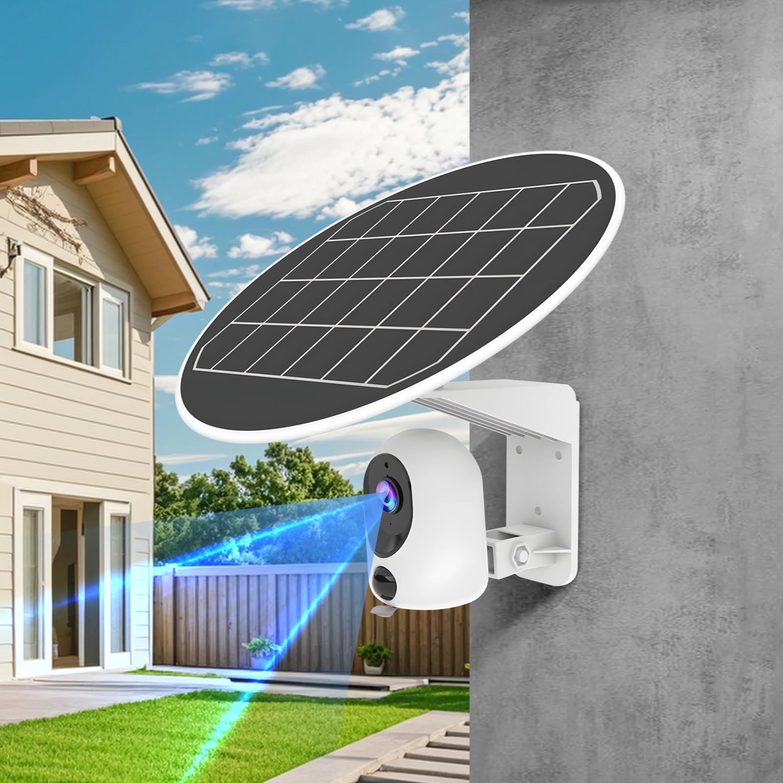 Bezprzewodowa kamera bezpieczeństwa zasilana energią słoneczną, nie wymaga Wi-Fi, 3 MP HD, panoramiczny widok 360 stopni, wodoodporna do użytku na zewnątrz, kompatybilna z 4G, inteligentne wykrywanie