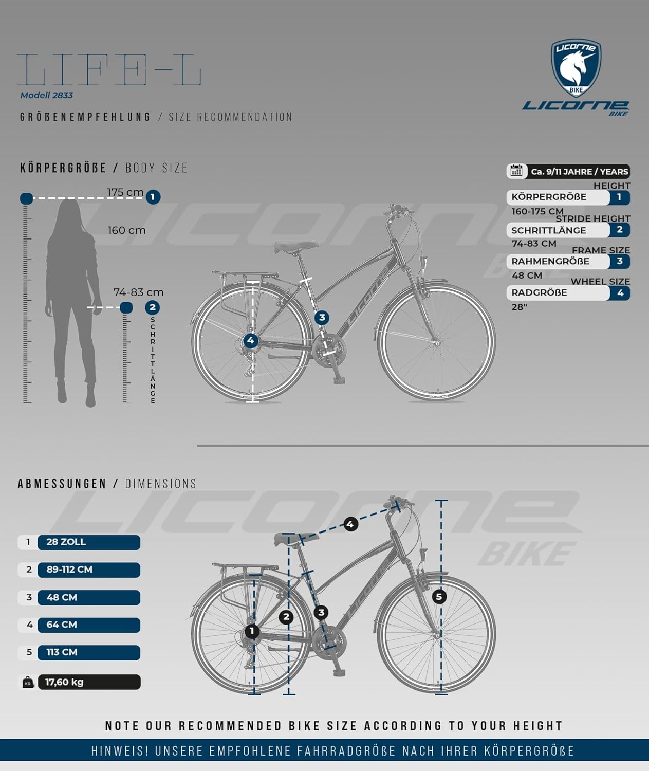Licorne Bike Bicicletta da trekking Premium da 28 pollici, adatta a uomini, donne, ragazzi e ragazze, con cambio Shimano a 21 marce, L-V-ATB