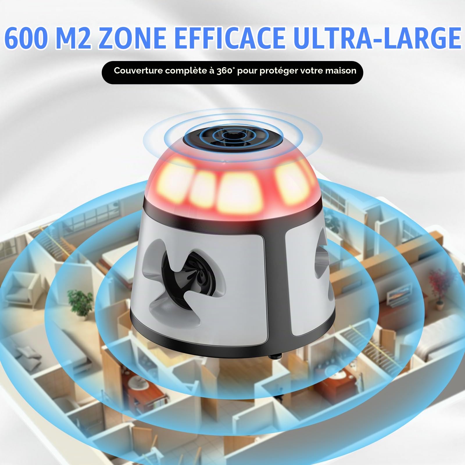 Ultrason Souris et Rats 360°, 4 Modes Répulsif Souris avec Lumière Clignotante, 200 M² Répulsifs Anti-Taupes Anti Souris Plug in, Extérieur Intérieur pour Rongeurs, Araignées, Cafards, Mites