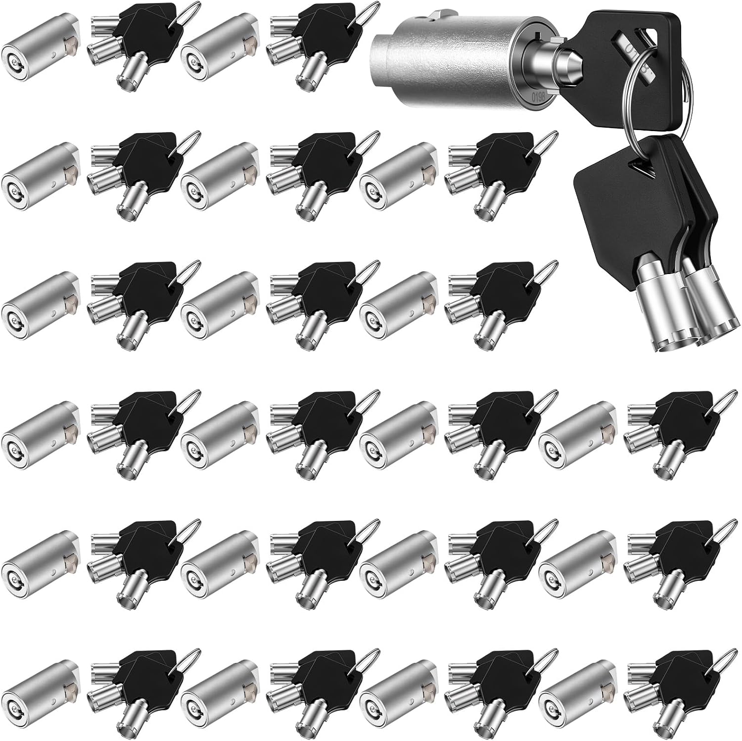7 Pin Tubular Cam Lock Keyed Alike 0198, 12 Pack Vending Machine & Cabinet Lock Set with 3 Keys per Set, Heavy Duty Brass Replacement for Drawer, Mailbox, RV Storage, Tool Box, Black