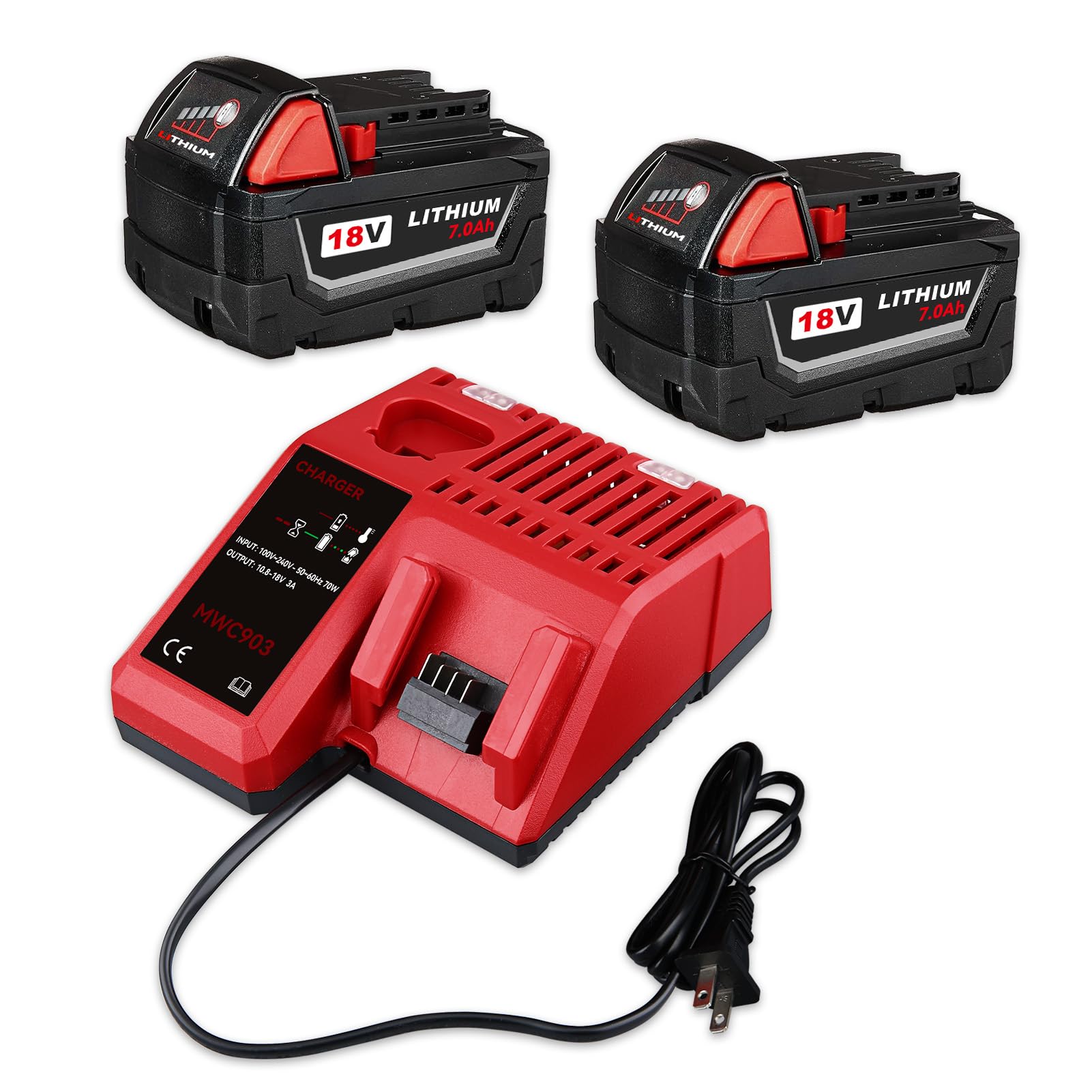 7.0Ah 18V 2 Pack Replacement Battery for Milwaukee 18V 48-11-1852