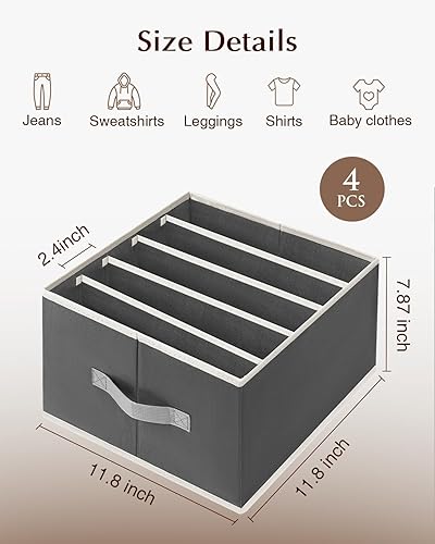 Miniatura 7 de Organizadores de ropa y almacenamiento  Organizador de tela para jeans con asas, divisores de cajones plegables para ropa, organizador de estante de