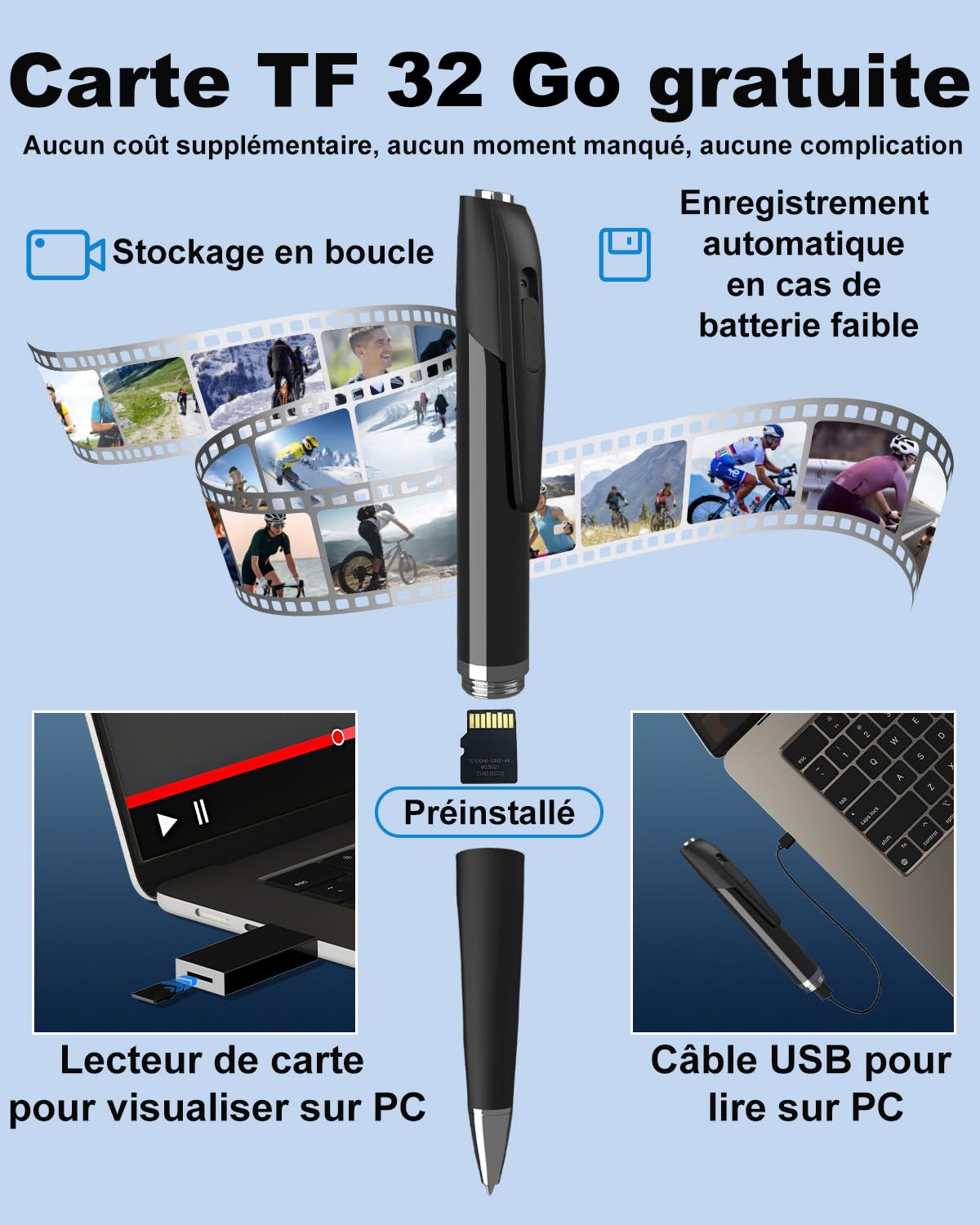 Bextgoo Camera Espion, Mini Camera Espion sans Fil avec Carte Mémoire de 32 Go, 1080P HD Caméra Cachée Stylo, Enregistrement Vidéo Prise de Photo, Loop Storage, Stylo Espion pour Réunion d'affaires