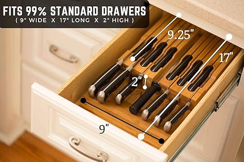 Miniatura 4 de El bloque de cuchillos de bambú para cajones tiene capacidad para 16 cuchillos no incluidos sin apuntar hacia arriba además de una ranura para tu