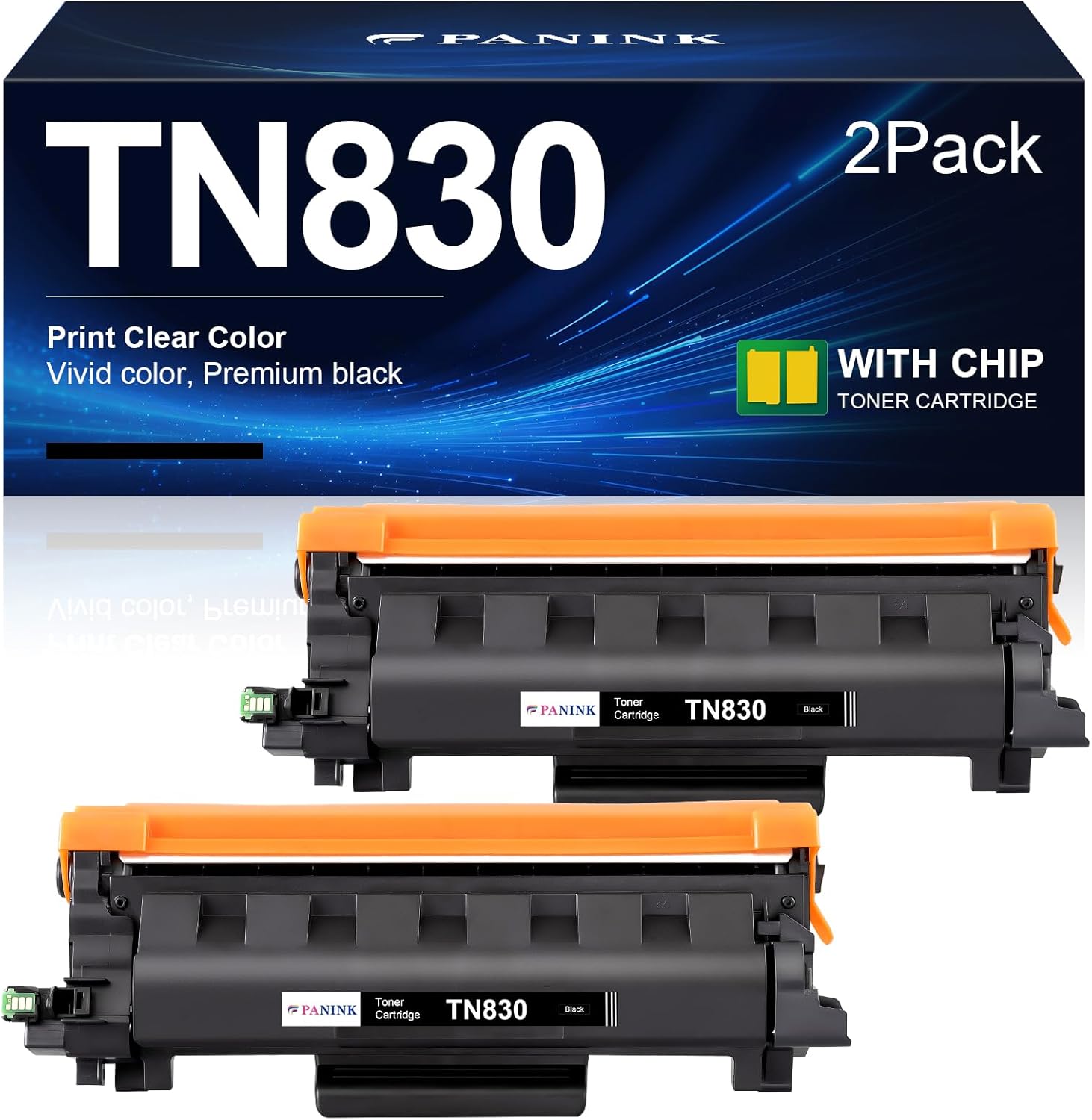 Compatible TN830 Black Toner Cartridge Replacement for Brother TN830 TN830XL TN-830 TN-830XL Work with HL-L2400D HL-L2460DW HL-L2480DW HL-L2405W MFC-L2820DW Printer (2 Pack,with Chip)