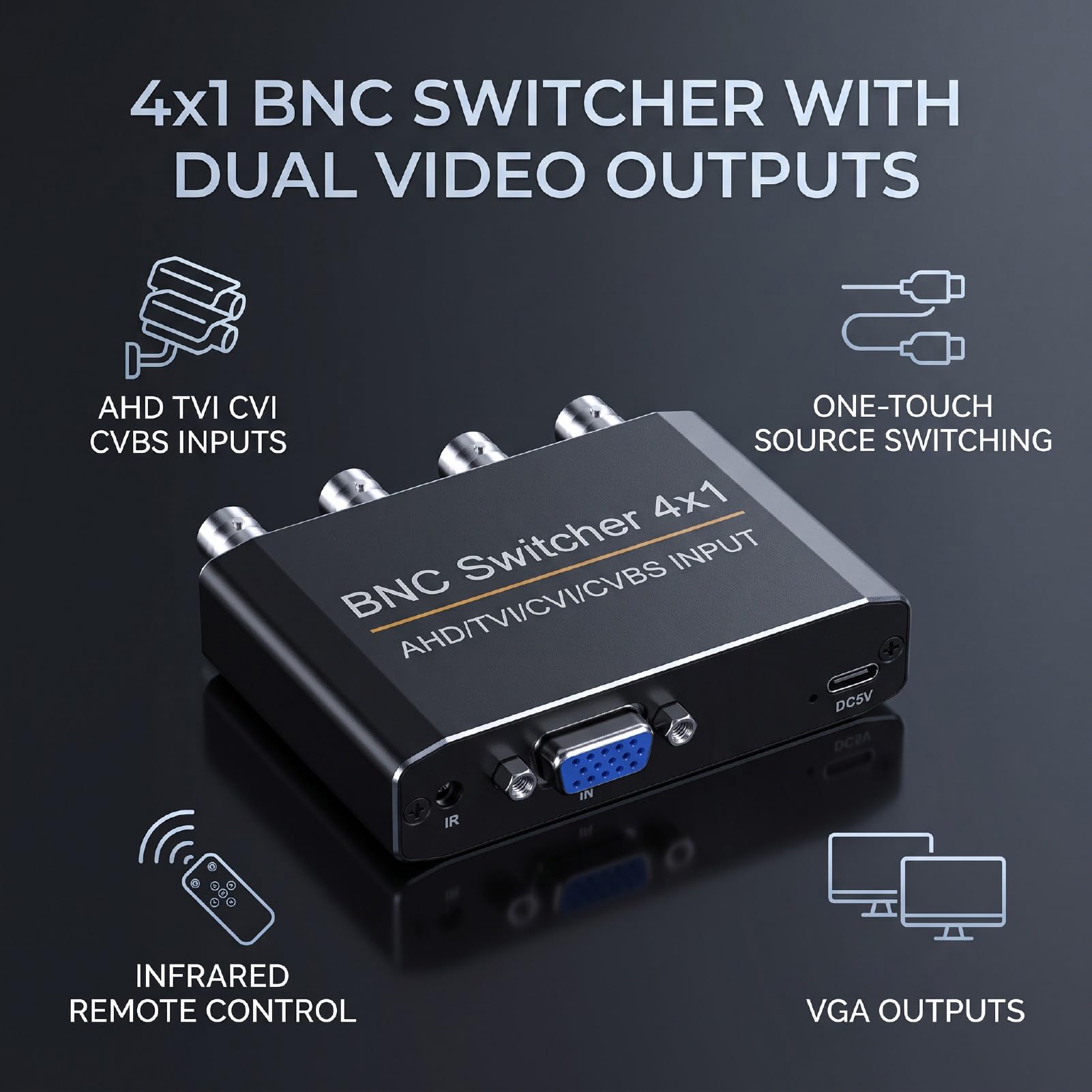 Cuifati 4x1 BNC z Wyjściem VGA 1080P dla Kamery Bezpieczeństwa