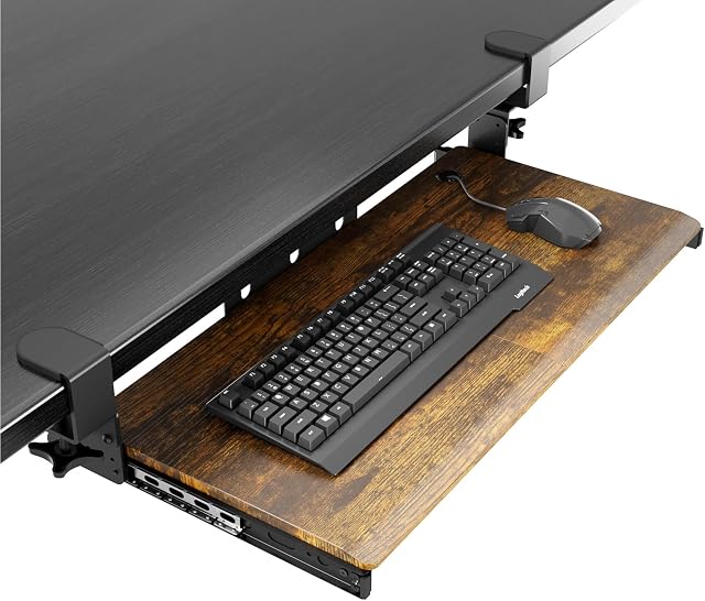 AX WABER Clavier sous le bureau Tirez-vous avec le système de fixation supplémentaire robuste C, 27.3 (32.5 y compris les pinces) x 11 Tiroir d'ordinateur de plate-forme de slide-out de pouce pour Typing Vintage AX01WG02