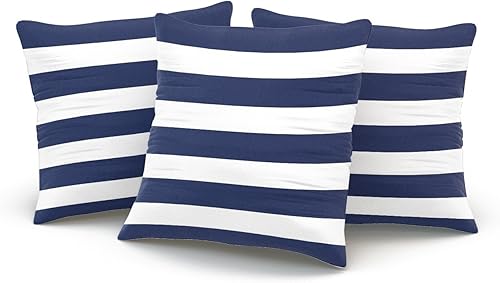 Miniatura 3 de Funda de almohada cuadrada de diseño de belleza personalizada con diseño de rayas azul marino y blanco, con cremallera de un lado impreso de 18 x 18